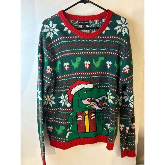 Blizzard Bay Dinosaur T-Rex Christmas sweater mens Large rn#162711 - Picture 1 of 6